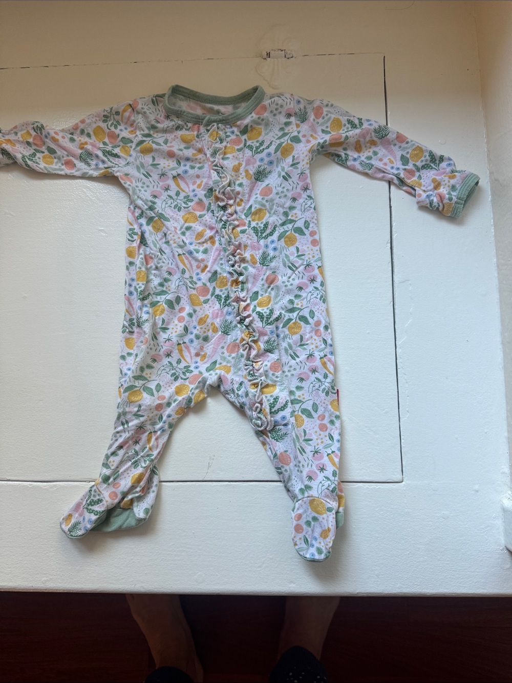 Magnetic Me Floral Fruit Footed One-Piece Romper - Pink, Yellow & Green
